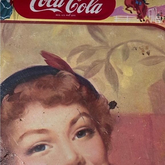 Vintage Coca-Cola Metal Serving Tray Woman - Picture 4 of 6